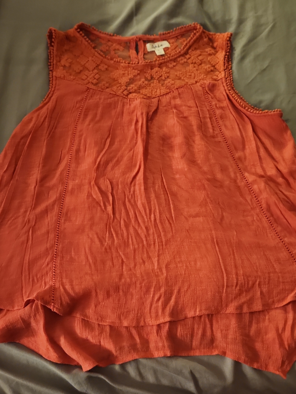 Style & Co. Rust Orange Crochet Yoke Sleeveless Camisole